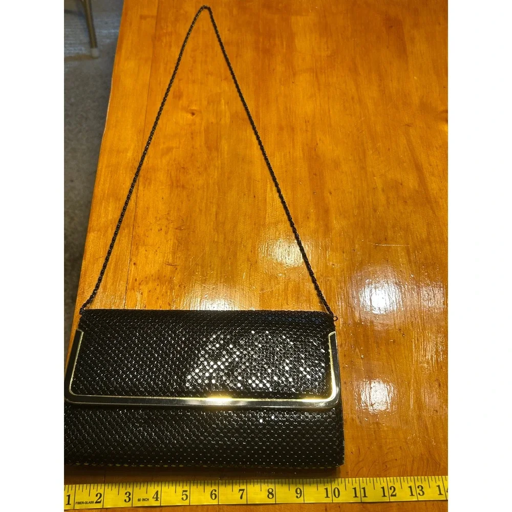 Vintage Black Mesh Evening Clutch Bag Crossbody Formal Purse Goth Glam Romantic